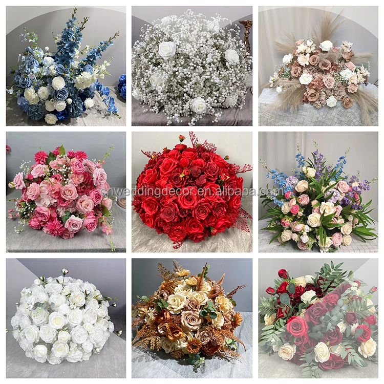 Bride Bouquet Real Touch Flower Feather Pink White Champagne Rose Gold Leaves Flower Ball Centerpiece For Wedding Decoration