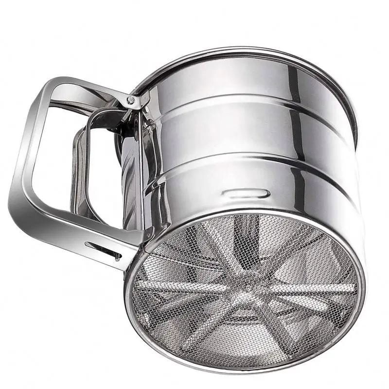 Low MOQ Double Sifter Sieves Stainless Steel Flour Sifter Hand Squeeze Powder Sugar Shaker With Hand Press Design