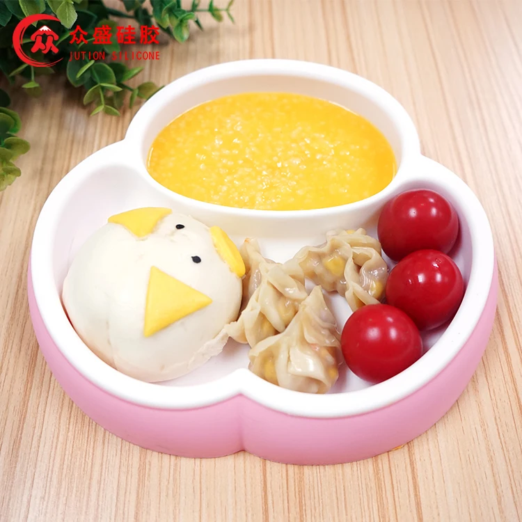 ODM OEM BPA Free Safe Silicone kids Suction Plate Non-slip Baby Plate Divided 2 Strong Suction Bowl