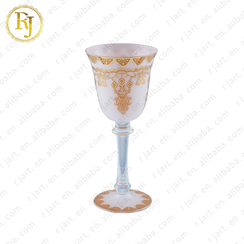 Uzbek Kazak Skidki Wholesale Crystal Wine Glass Idishlar Glass Gold Pattern Chinni Posuda Wine Glass Crystal
