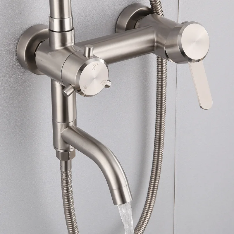 Kaiping Luxury Bathroom Wall Mount Shower Set Exposed Shower Faucet Shower Column Set In Brushed Plate