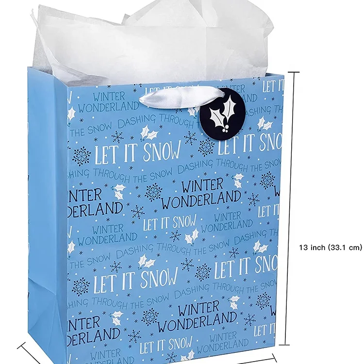 high-quality Xmas Decorative Party paper Snowman Snowflake Large Christmas Gift Bag with heart-shaped pocket