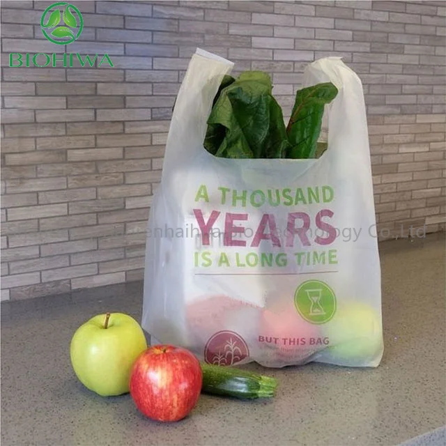 Supermarket Shopping Bags Compostable Tshirt Bag Eco Friendly Made by Corn Starch - custom logo S/M/L/XL