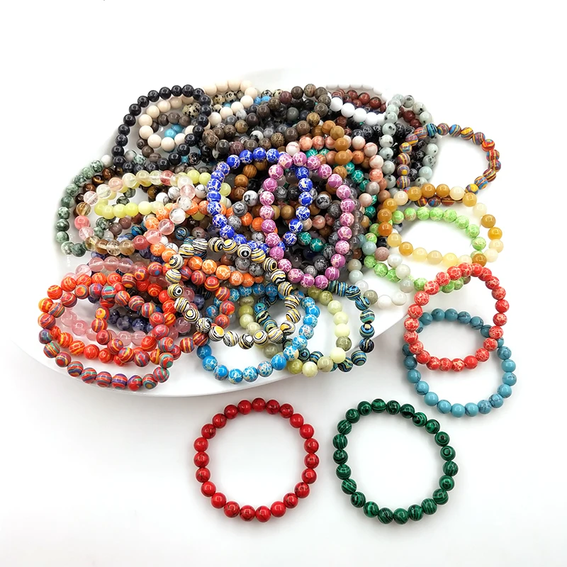 Natural Gemstone Healing Stone Amazonite Elastic 8mm Gemstones Handmade Crystal Stretch Bead Bracelet