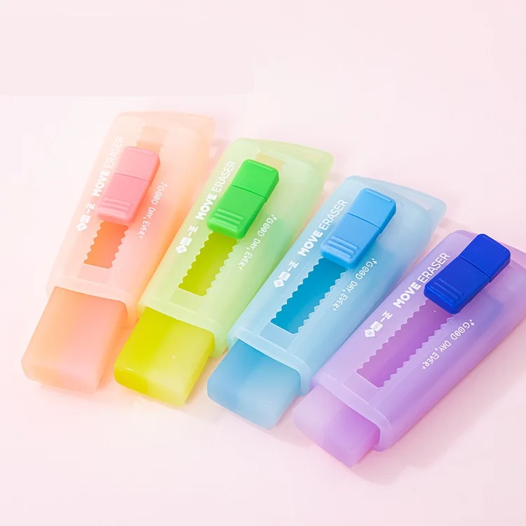 Creativity high capacity macaron color retractable push pull eraser for professional drawing painting kawii school supplies