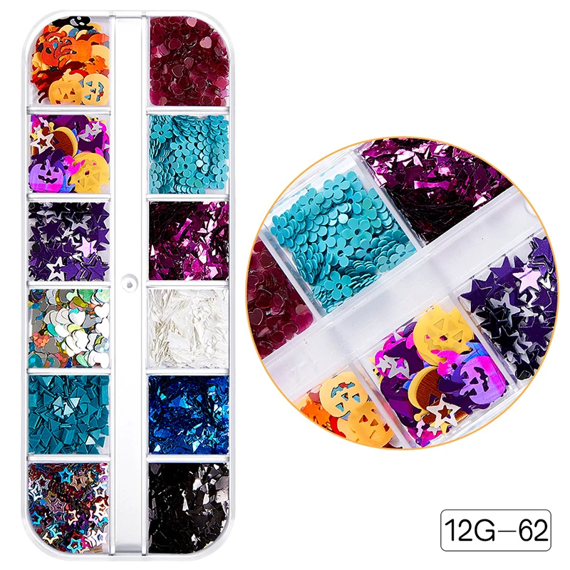 3D Halloween Nail Art Glitter Sequins Flakes Gold Black Bat Skull Spider Pumpkin DIY Nail Art Decor Design Sequins For Women