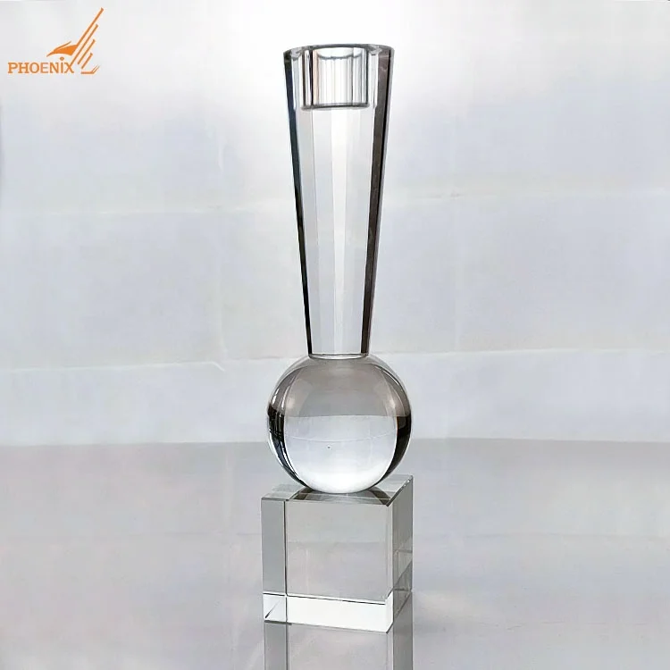 Luxury K9 Unique Modern Square Clear Base Elegant Glass Crystal Taper Candlestick Pillar Holder For Decorations
