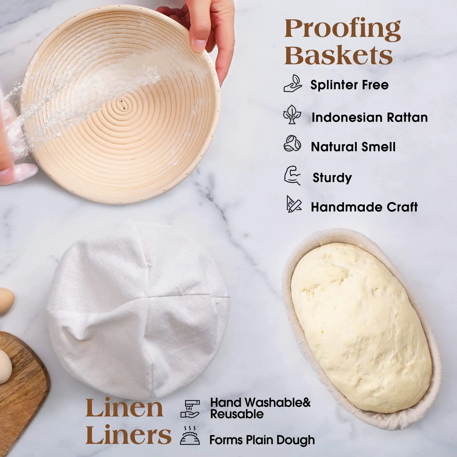 9 inch Bread Proofing Basket  Round & Oval Rattan Proofing Baskets for Sourdough Bread Baking with Bread