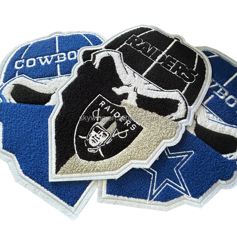 Exquisite Large Football Team NFL COWBOYS BILLS Raiders Shield Chenille Iron on Biker Patch for Jacket Motorcycle Vests