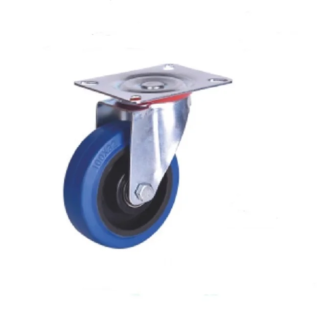 100mm Industrial Medium Duty Rigid Caster Elastic Rubber Castor Wheel