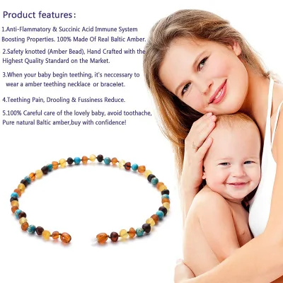 Natural Stone Baltic Ember  Necklace for Baby Turquoises Ember  Beads Necklace Bracelet Ember  Jewelry for Kid