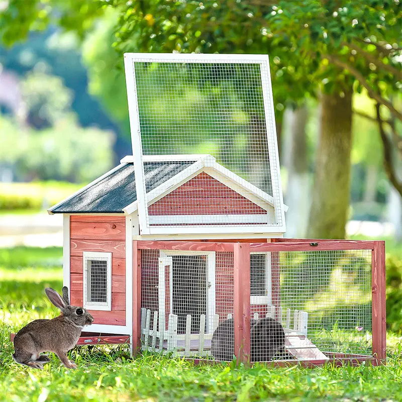 Custom Waterproof Wooden Rabbit Hutch Indoor Outdoor Chicken Coop Hen House Poultry Pet Cage with run