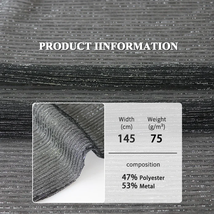 47% Polyester 53% Metallic  Fabric Shiny Chiffon Glitter Crinkle Poly Silver Gold Metallic Printed Chiffon Fabric