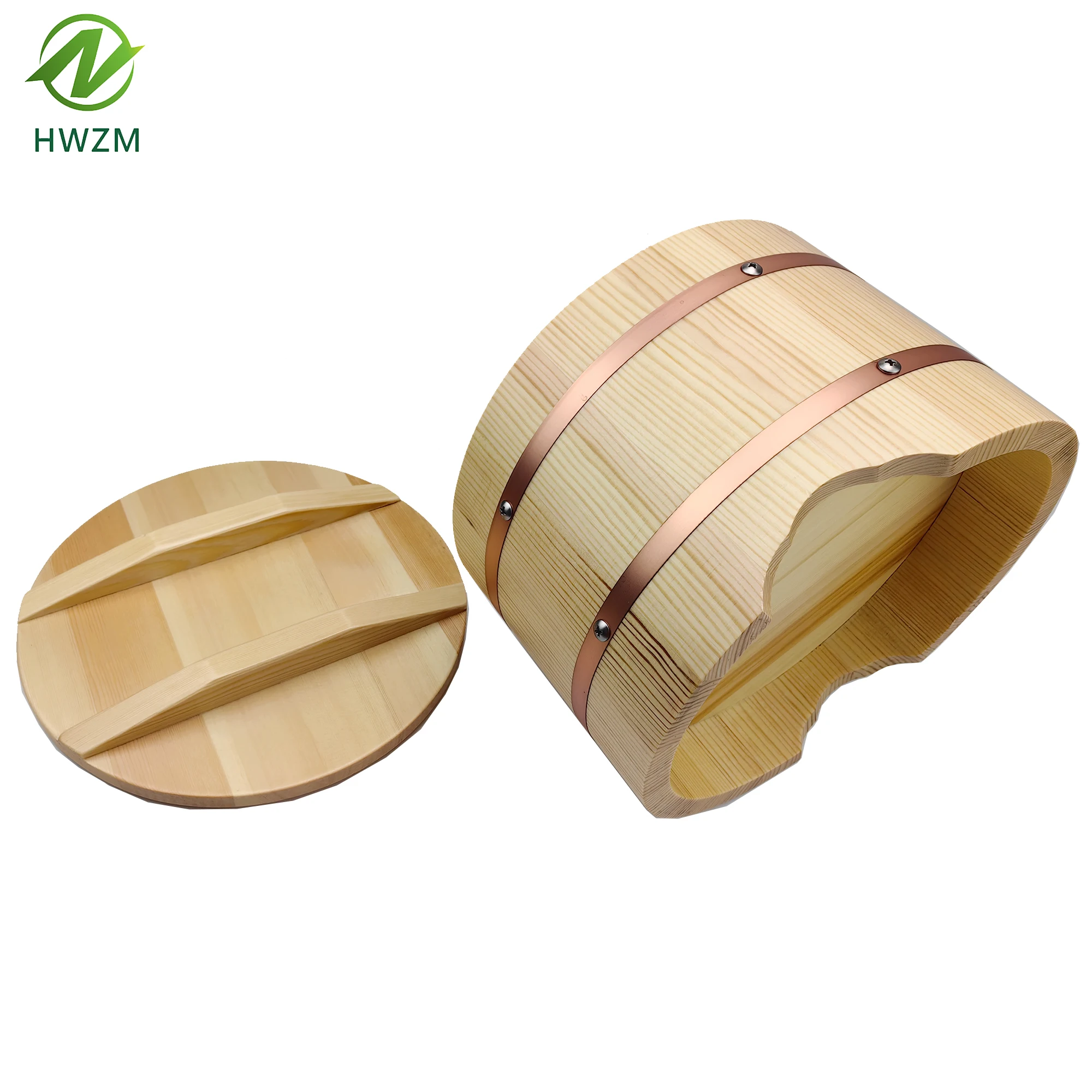 China wholesale copper Japanese style luxury wooden with lid sushi rice drum sushi restaurant bibimbap wooden rice basin