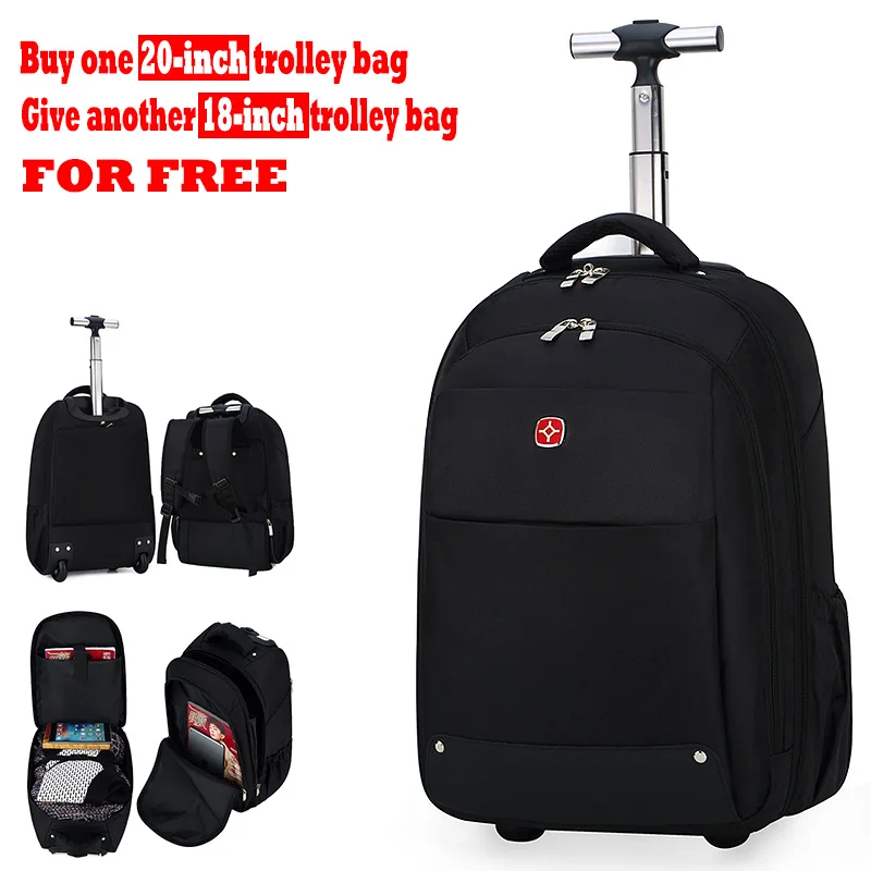 Men Women Waterproof Rolling Trolley Black Laptop Backpack Polyester Carry On BagPack OEM Travel Backpack