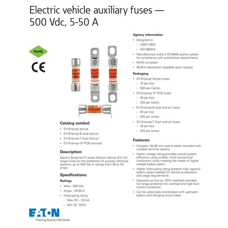 Wholesale Original Bussmann EV10-15-1p-C Fuse New Energy Vehicle Fuse 15A 750VDC