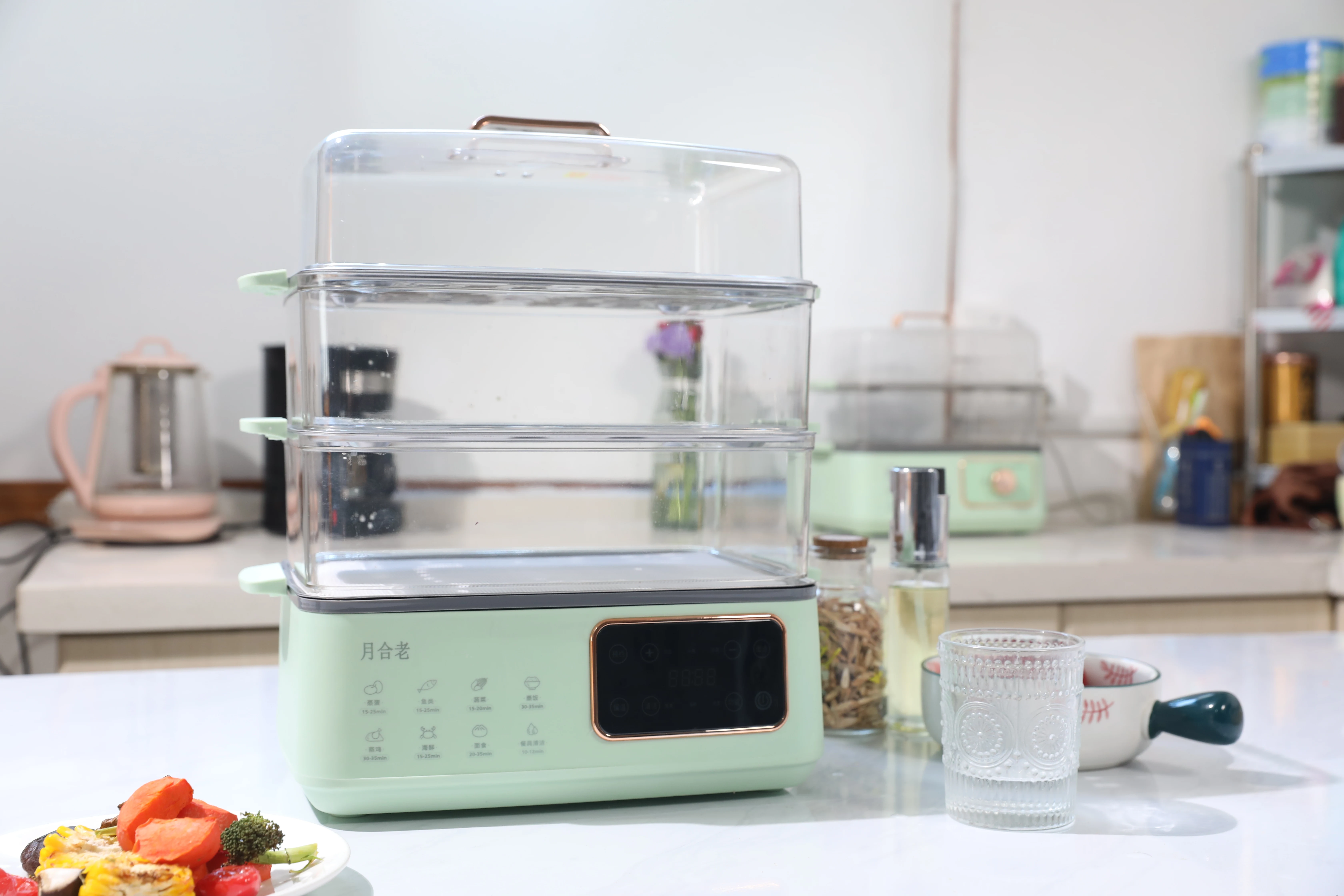 Household electric food steamer large capacity multi-functional multi 3-layer steamer electric steamer stainless steel cooking