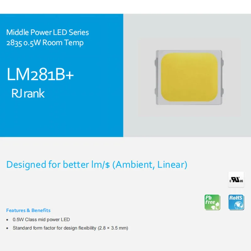 Lm64-68 CCT 4000K Cri80 3 В 0 5 Вт светодиодный чип SPMWH1228FD7WAT0RJ Samsung LM281B для светодиодного освещения