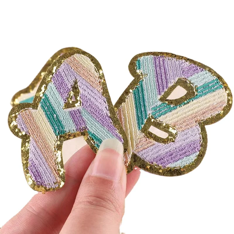 Custom sticker iron on rainbow patches shirt badge embroidery sequin clothing  letter patches glitter patch