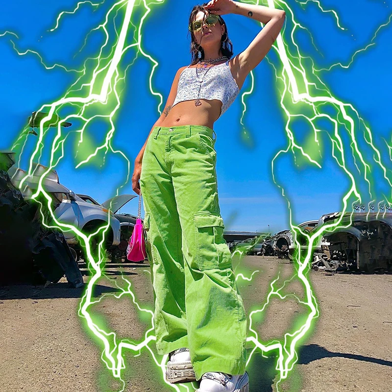 Брюки-карго женские с высокой талией, модные мешковатые прямые штаны с множеством карманов, вельветовые штаны в стиле хип-хоп, уличная одежда