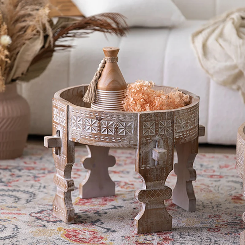 Nordic White Sofa Side Coffee Table Wood Cafe Corner Tea Table Small Vintage Wooden Round Coffee Table for Living Room