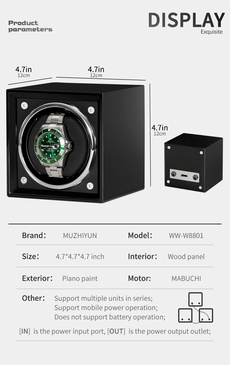 Single Automatic Watch Winder with high gloss piano paint Luxury Case Box