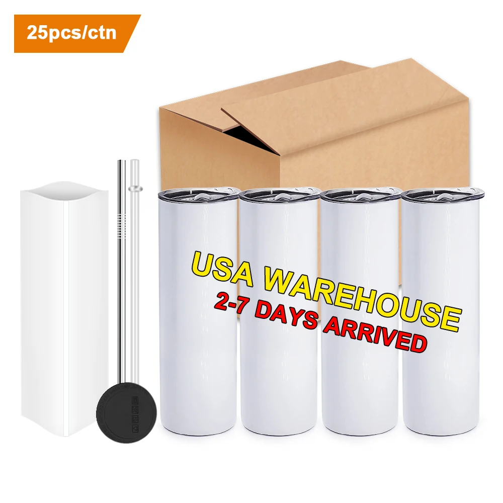 usa warehouse 20oz 30oz white sublimation blanks skinny straight double wall stainless steel sublimation tumblers