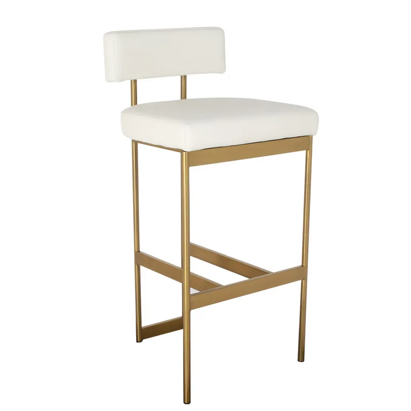 Modern luxury Design Hotel Home Bar Furniture Metal and Beige Leather Back Design Bar Chair stool