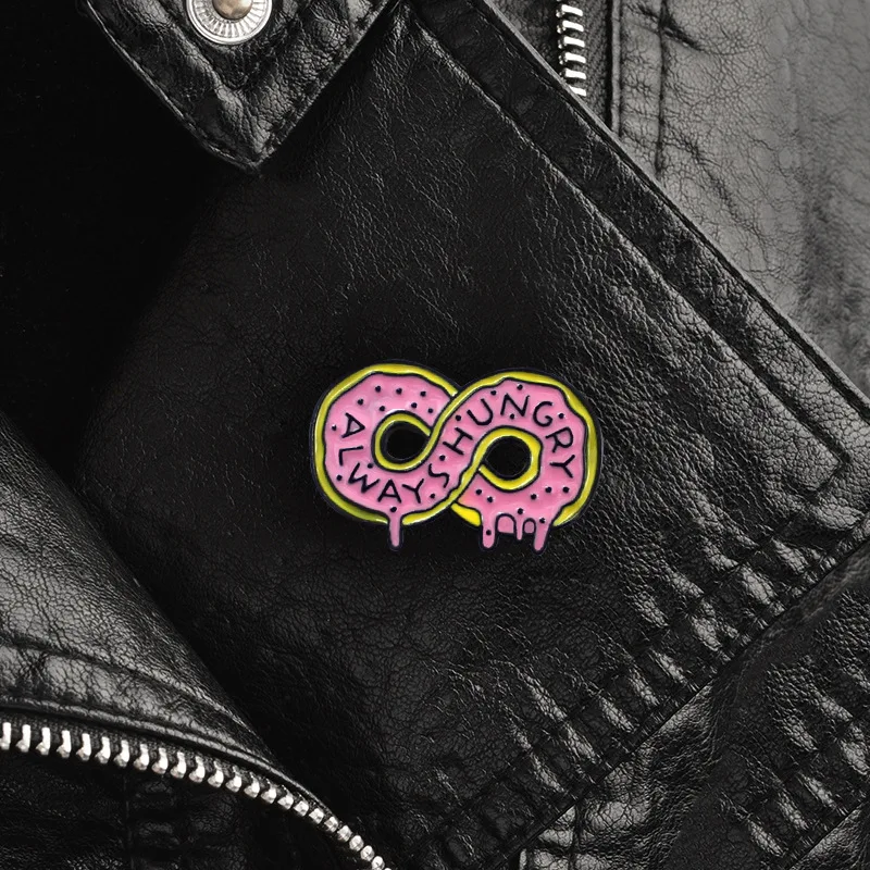New Product Infinite Symbol Donut Always Hungry Oil Drip Brooch Ornament Pink Badge Soft Enamel Lapel Pin
