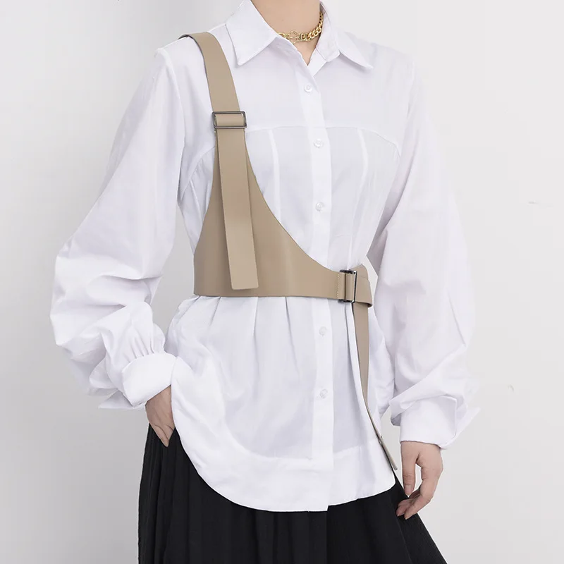 Women Adjustable Waist Seal T-shirt Decorative Cross Strap PU Belt