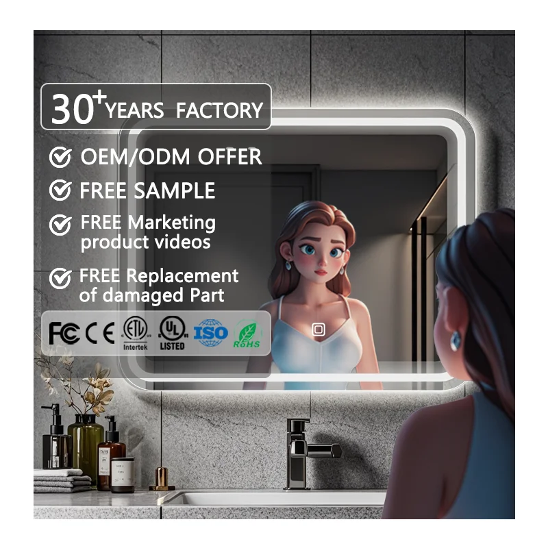 New design bathroom led mirror ip44 ip65 touch sensor bluetooth anti fog bathroom shower smart mirror with led light