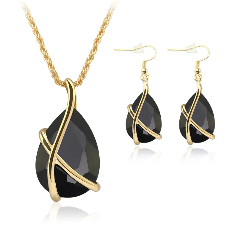 Lateefah Fashion 18k Gold Plated Big Crystal Necklace Earrings Jewelry Sets Dubai Gold Plated Jewelry Set