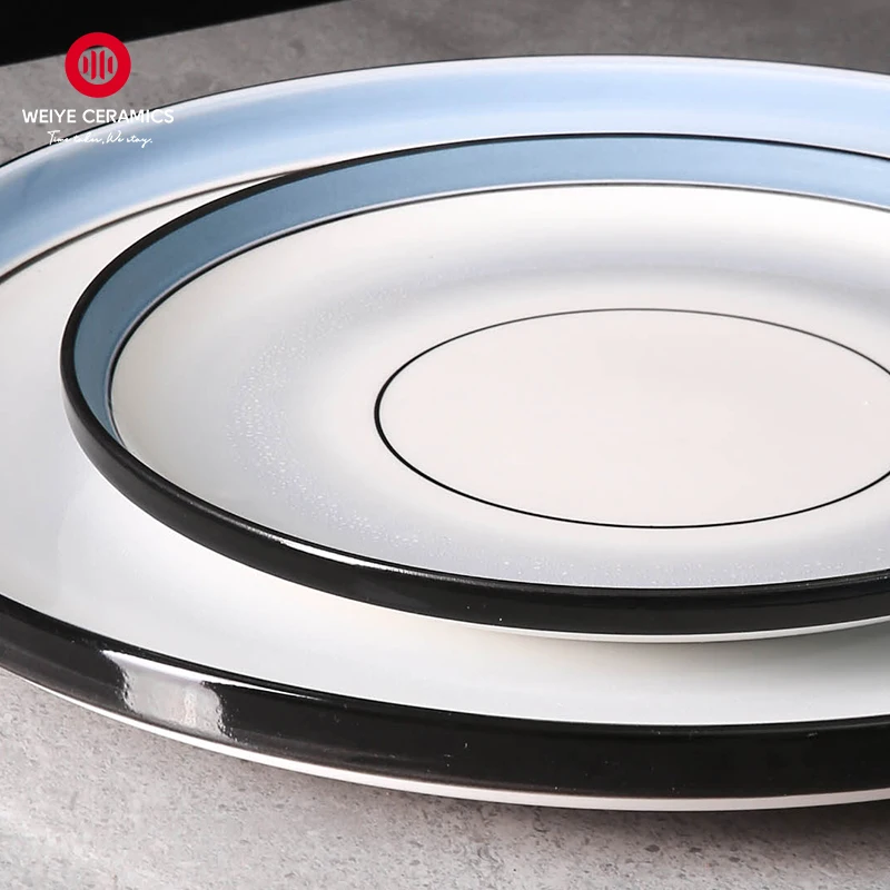 WEIYE Luxury blue crokery diner plate sets classic wedding ceramic plate wholesale tableware dishes for restaurant plates