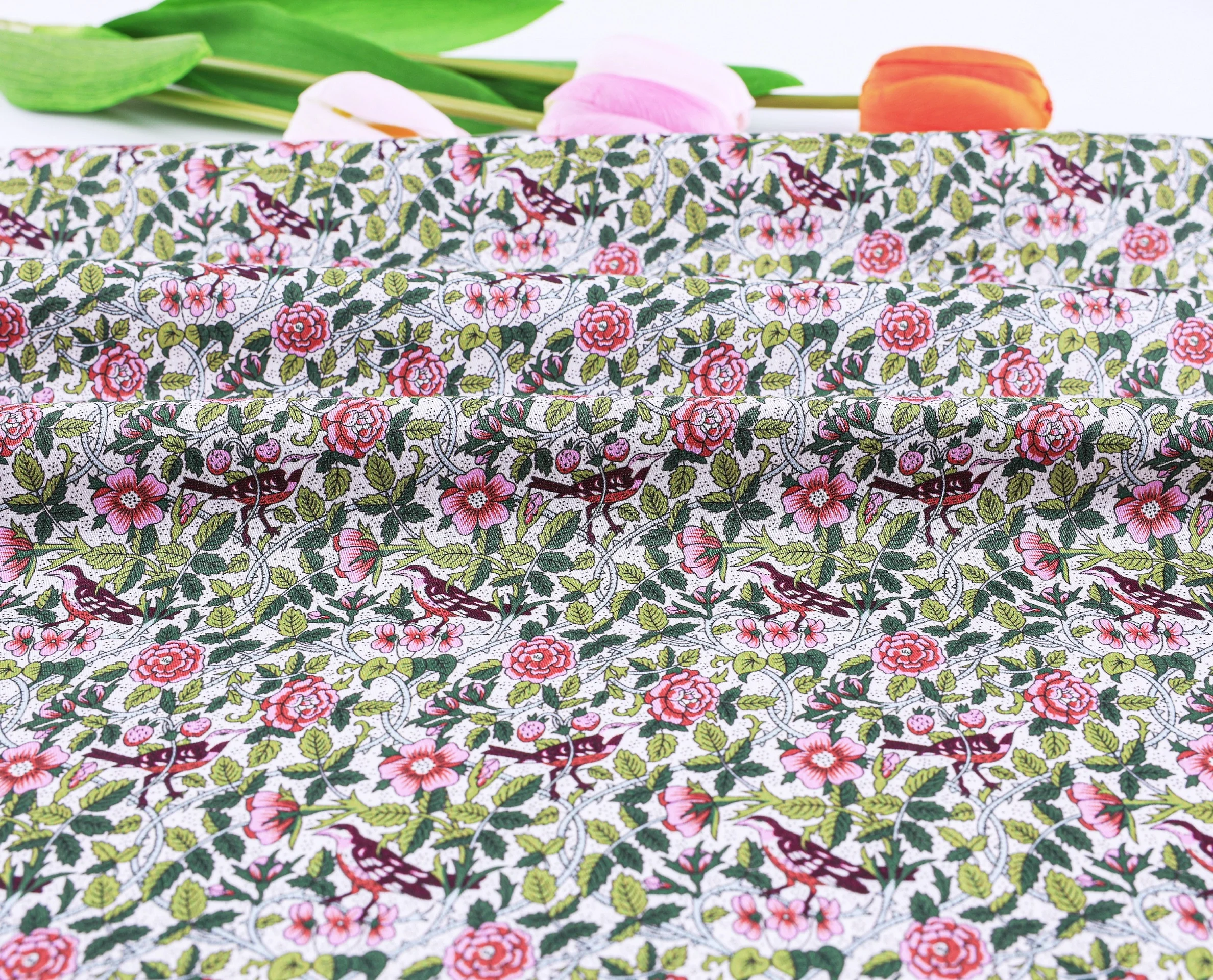 Liberty Fabric Custom Digital Print Flowers Cherry Bird Animal Twill Cotton Liberty For Clothing