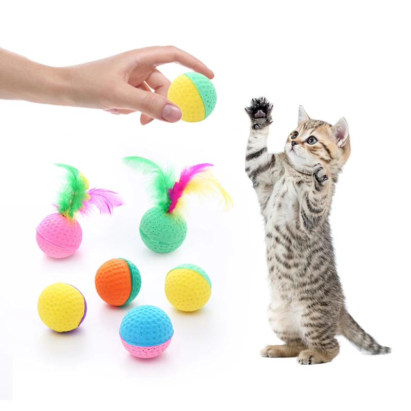 Wholesale Latex Foam Cat Toy Ball Feather Cat Soft Toys Candy Color Balls For Cats