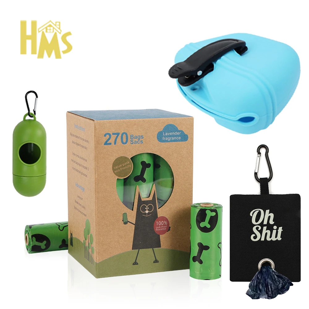 HMSportable led flashlight retractable dog leash poop bag dispenser hook kucing leashes plastic packaging with poop bag bags