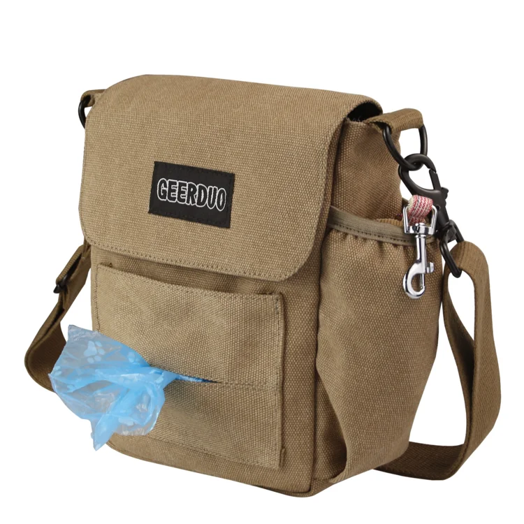Custom Hands Free Small Portable Canvas Pet Walking Training Dog Treat Pouch Bag With Shoulder Strap And Poop Bag Pocket