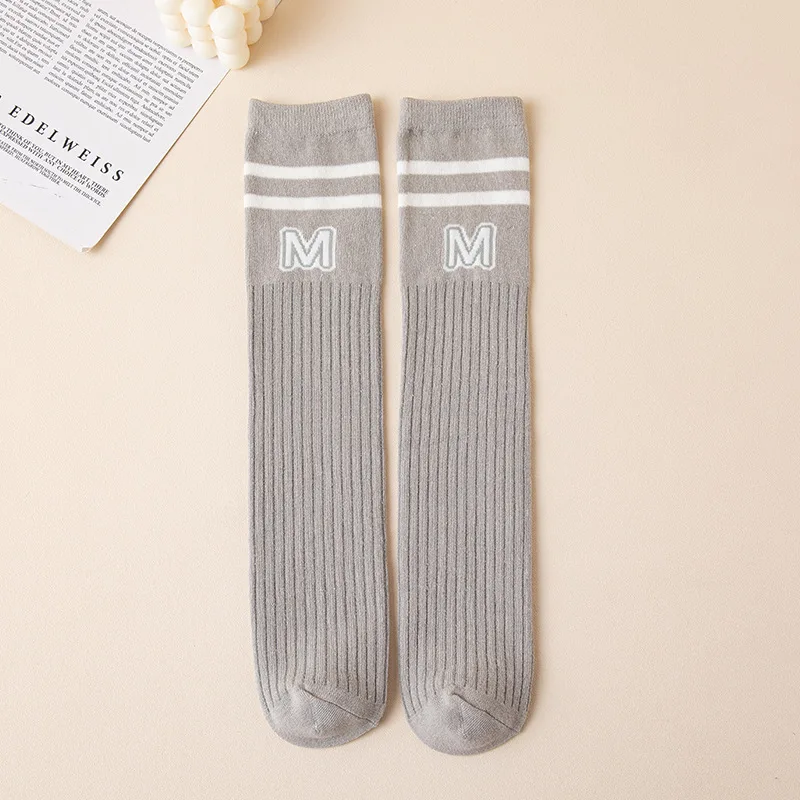 Autumn Solid Color Letters Children Stockings Korean Version Girls Socks Cotton On Parallel Bars Baby Knee High Socks