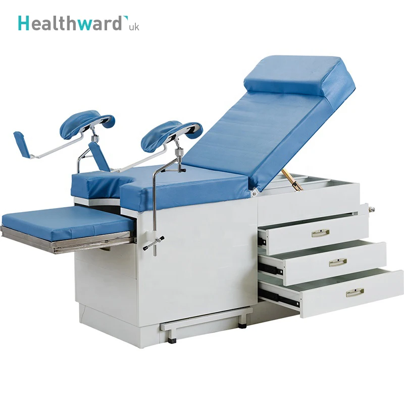 A048 Healthward Multifunction Manual Medical Exam Couch Bed Wooden Gynaecological Obstetric Delivery Table with Cabinet