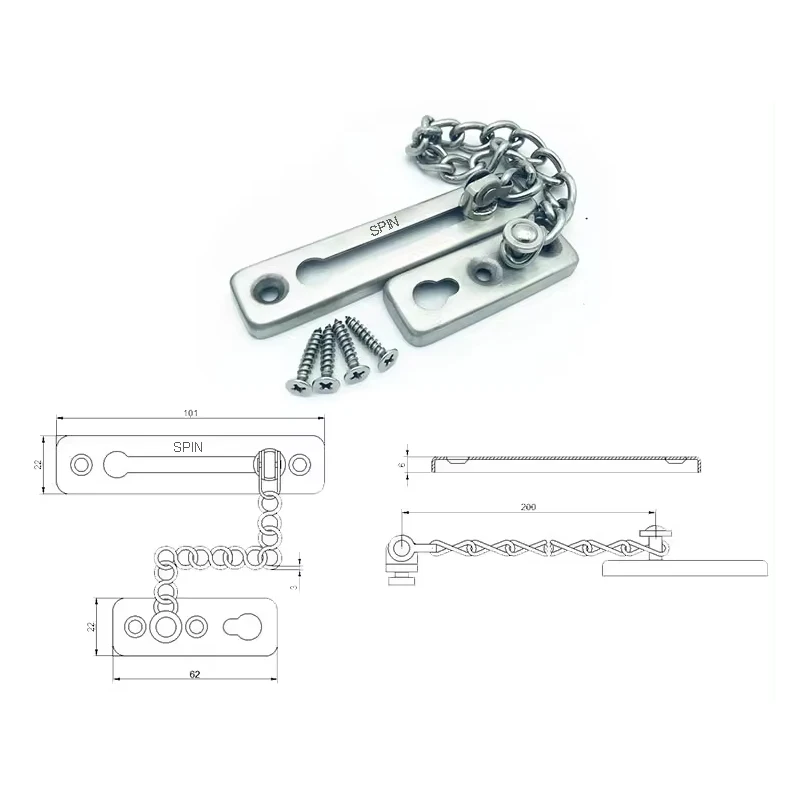 OEM Hotel Wood Door stainless steel Security Sliding opener key lock Door Chain