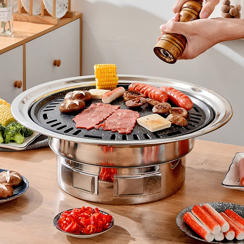 Круглый корейский гриль для барбекю на заказ подходит кемпинга открытом воздухе настольная посуда из нержавеющей стали обжарки портативный угольный