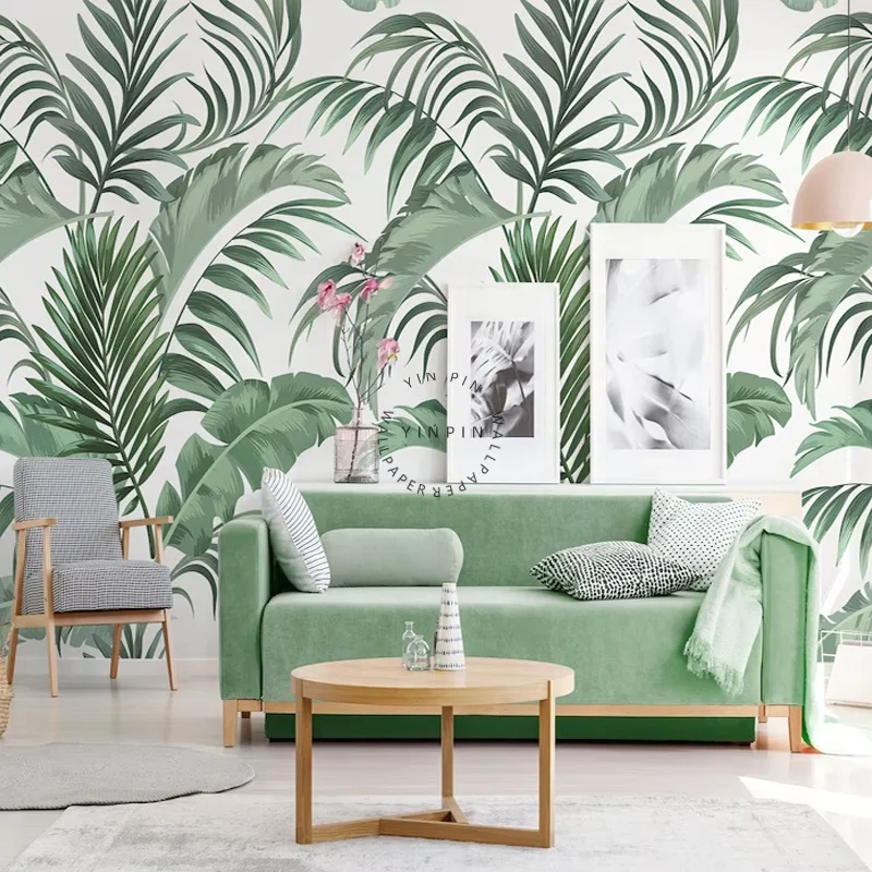 Green banana leaf wallpaper living room and bedroom palm leaf self-adhesive mural