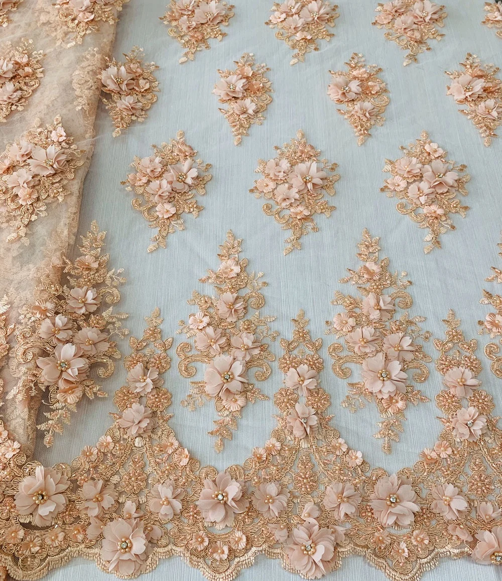 Высококачественная 3d Цветочная кружевная ткань ручная вышивка бисером кружевные ткани для женского платья изготовления маскарадного