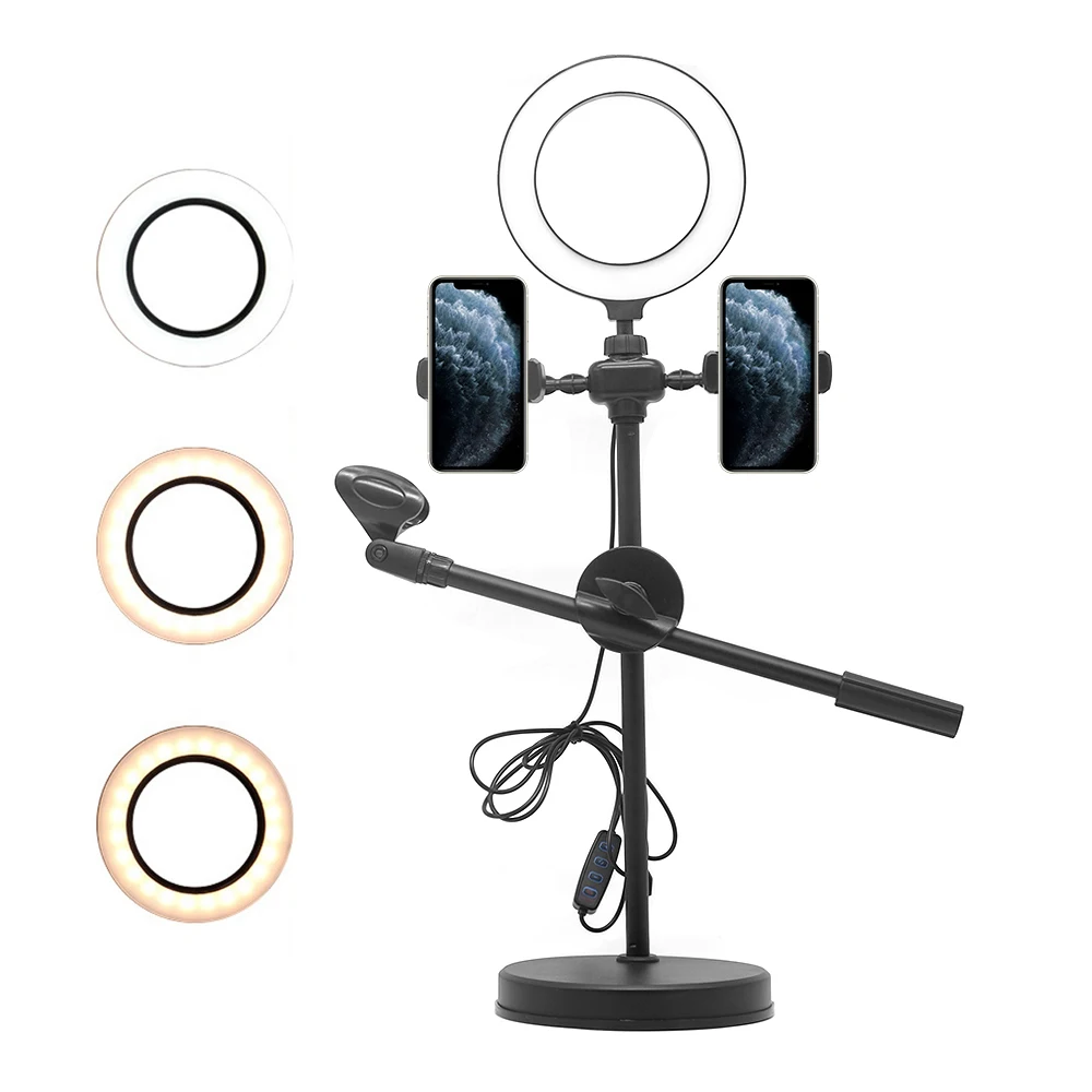 6 inches selfie foldable phone tripod holder led selfie ring light with remote control