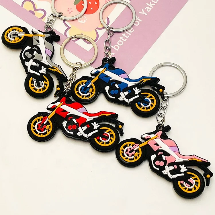 Cool double side 3d motorcycle shape soft pvc rubber keychain custom racing car train boat bike plane design keychains