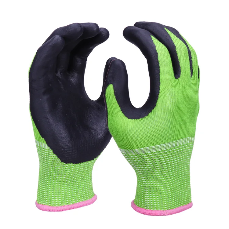 GREEN BAMBOO FIBER gloves for construction  15G Nylon Spandex Three finger  copper fiber   nitrile safety work gloves