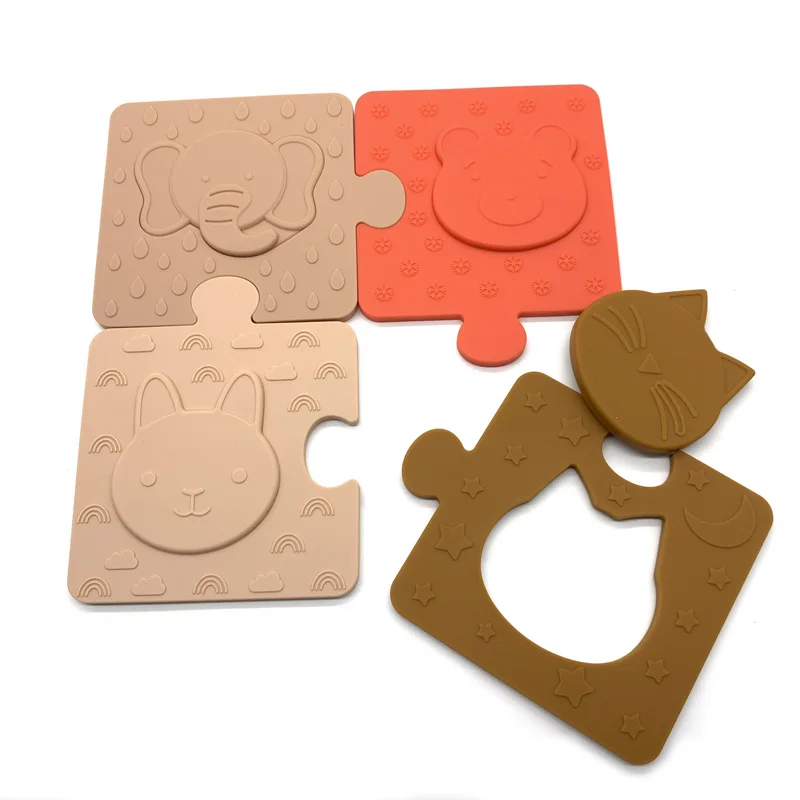 Wholesale Popular Bpa Free 3D Animal Shape Silicone Puzzle With Large Pieces for Kids Babies Education Toys