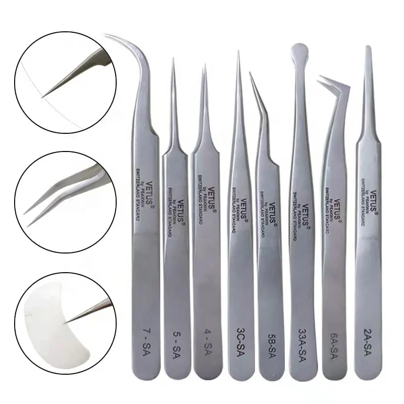 False Eye Lashes Eyelashes Extention Tools Kit Extension Tweezers Custom Logo Stainless Steel Luxury VETUS Tweezers