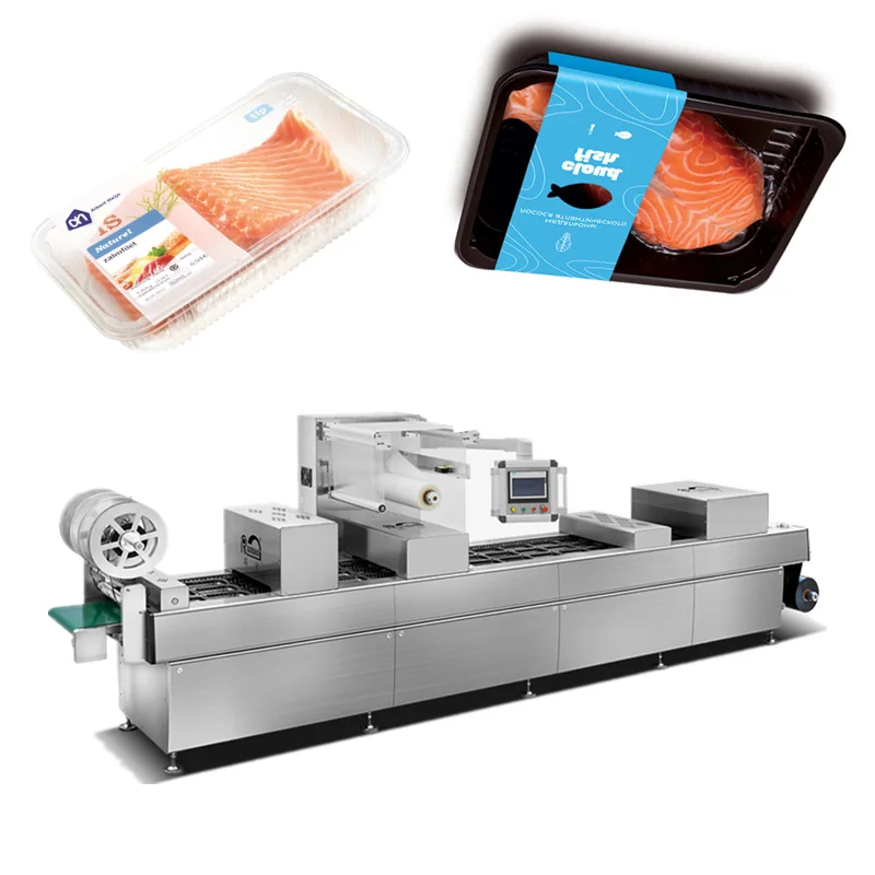 Automatic Thermoforming Vacuum Meat Skin Packing Machine salmon fish modified atmosphere thermoforming packaging machine