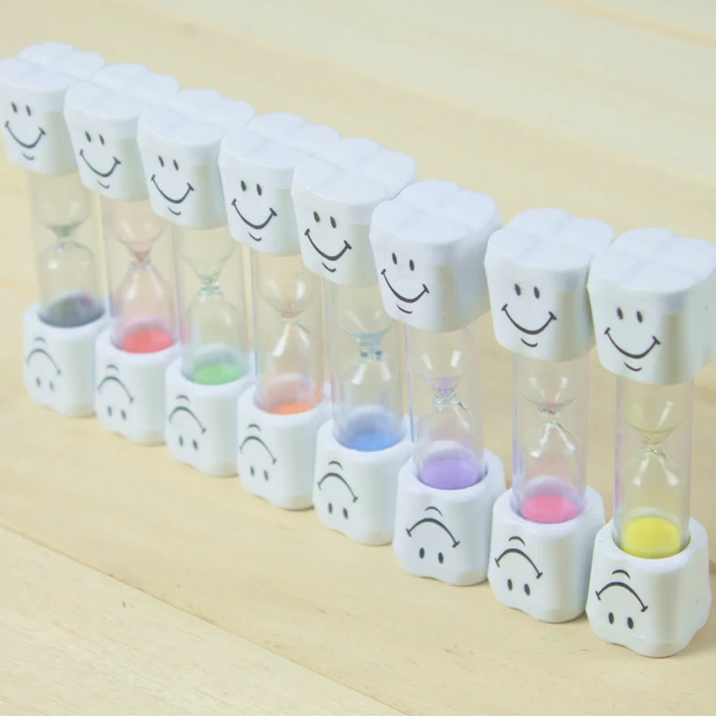 2 and 3 minutes smiling face tooth hourglass colorful brushes teeth sand clock timer